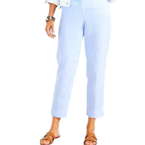 Talbots Pants Women's Size 10 Blue-White Seersucker Striped Perfect Cropped - Picture 12 of 13